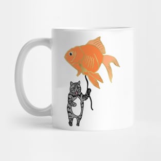 Surreal Art: Cat with a Goldfish balloon Mug